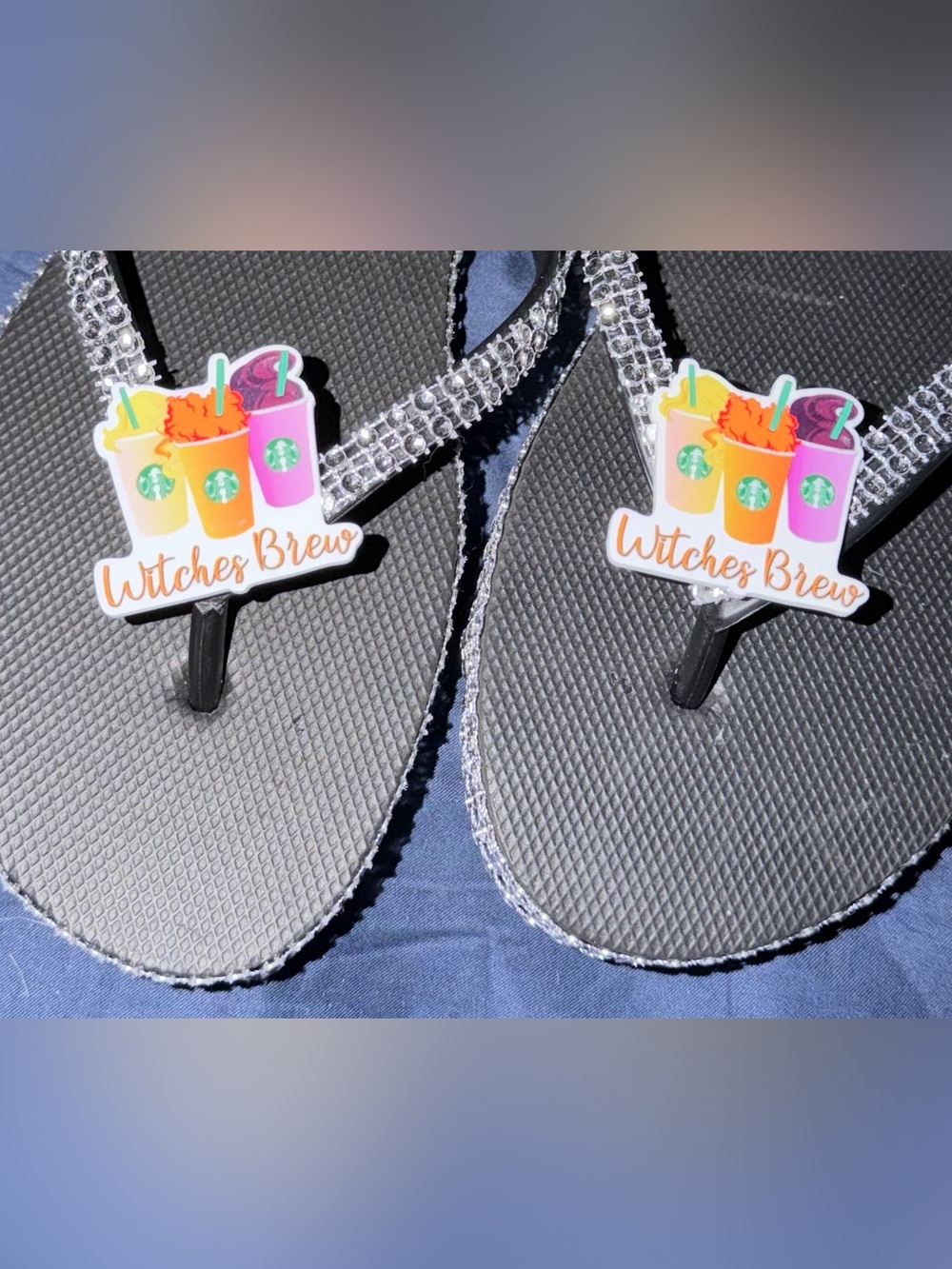 Witches Brew Flip Flop Charms - Halloween Shoe Accessories (Black)